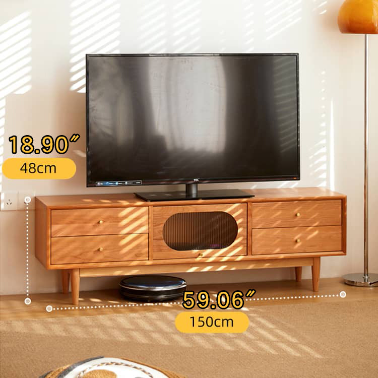 Cherry Wood TV Cabinet with Copper Hardware and Glass Doors hykmq-757