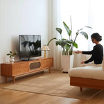 Cherry Wood TV Cabinet with Copper Hardware and Glass Doors hykmq-757