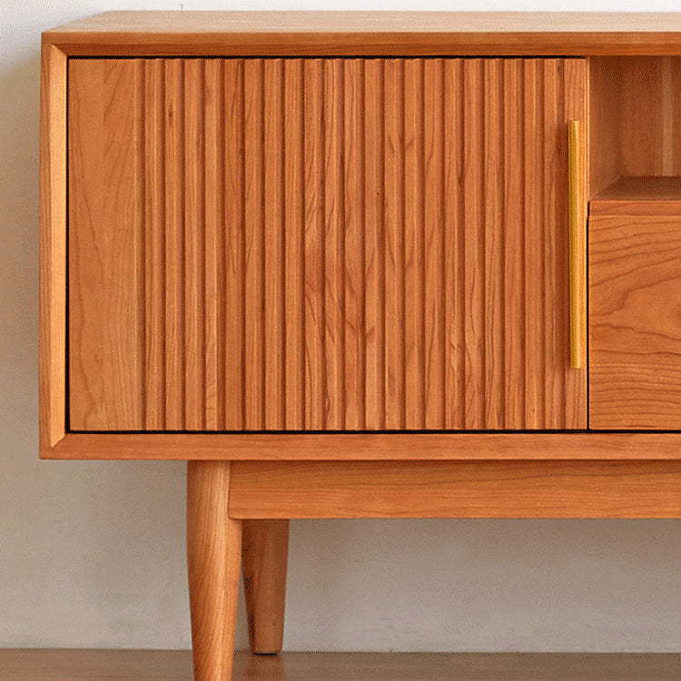 Elegant TV Cabinet in Natural Wood, Gold & Black Cherry with Aluminum Accents hykmq-758