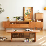 Elegant TV Cabinet in Natural Wood, Gold & Black Cherry with Aluminum Accents hykmq-758