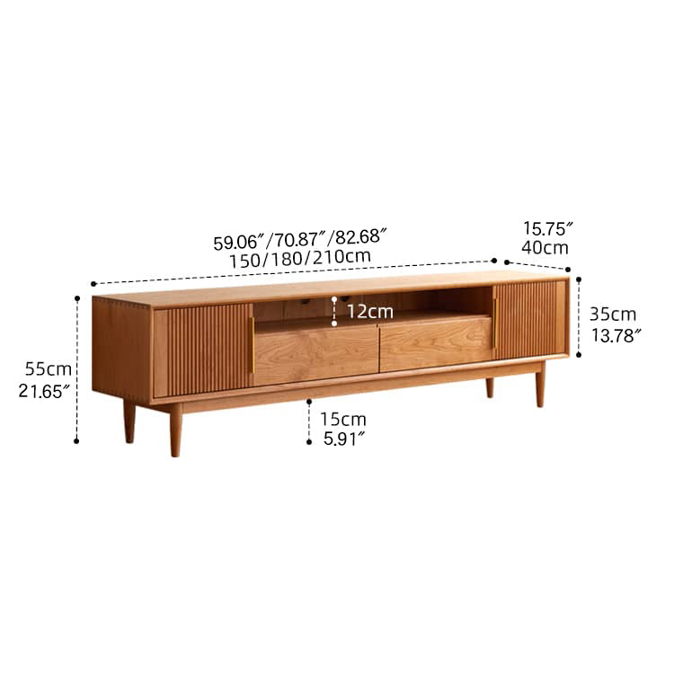 Elegant TV Cabinet in Natural Wood, Gold & Black Cherry with Aluminum Accents hykmq-758