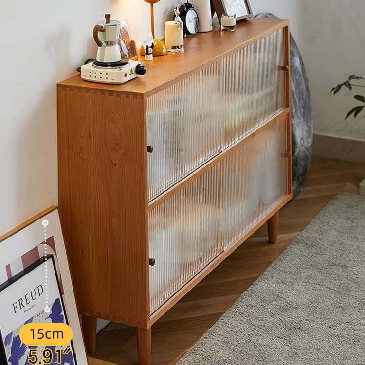 Elegant Brown Cherry Wood Cabinet with Black Walnut Tempered Glass Doors hykmq-760