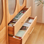 Stunning Cherry Wood & Black Cabinet with Glass and Metal Accents - Perfect for Modern Interiors hykmq-761