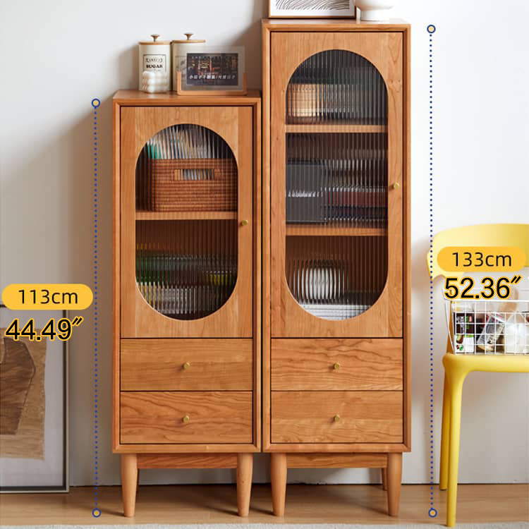 Elegant Cherry Wood & Glass Cabinet with Copper Accents - Plywood Shelving hykmq-766