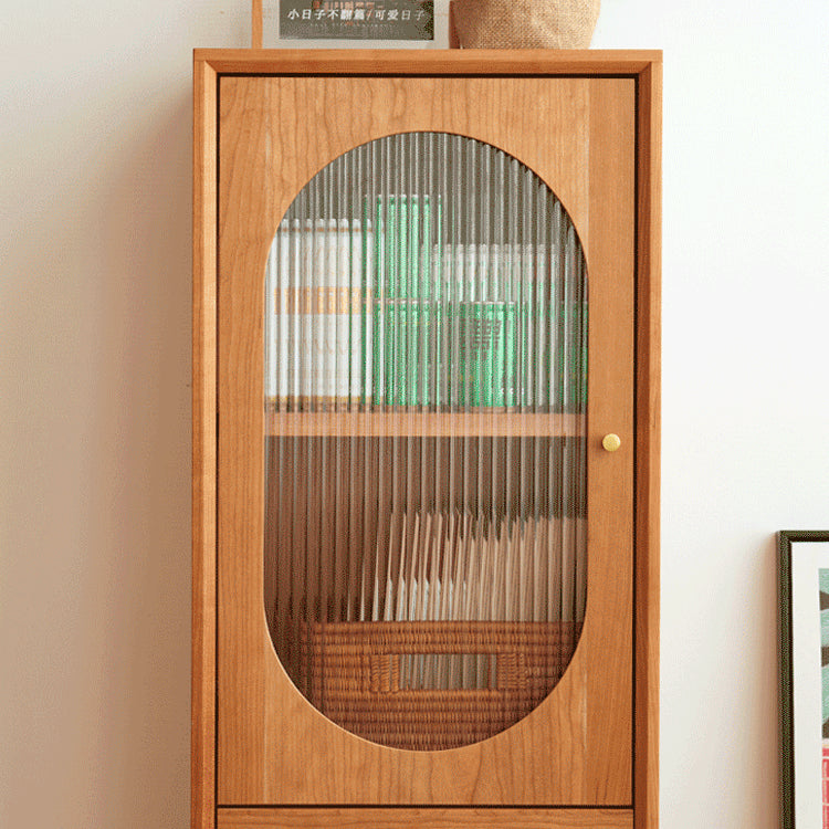 Elegant Cherry Wood & Glass Cabinet with Copper Accents - Plywood Shelving hykmq-766