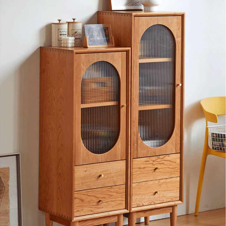 Elegant Cherry Wood & Glass Cabinet with Copper Accents - Plywood Shelving hykmq-766