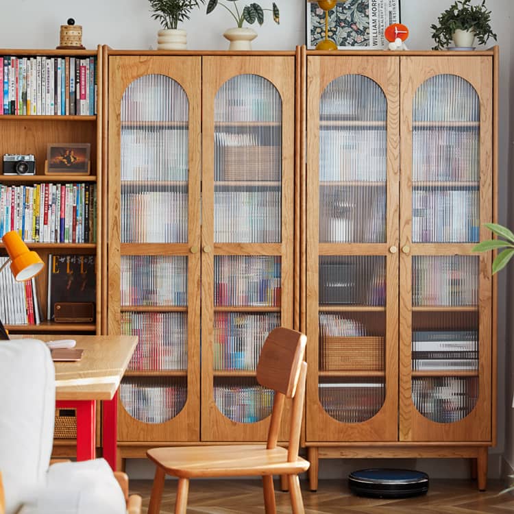 Elegant Cherry Wood & Plywood Cabinet with Copper Accents and Glass Doors hykmq-767