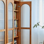 Elegant Cherry Wood & Plywood Cabinet with Copper Accents and Glass Doors hykmq-767