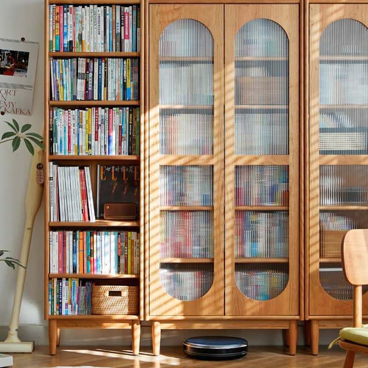 Elegant Cherry Wood & Plywood Cabinet with Copper Accents and Glass Doors hykmq-767