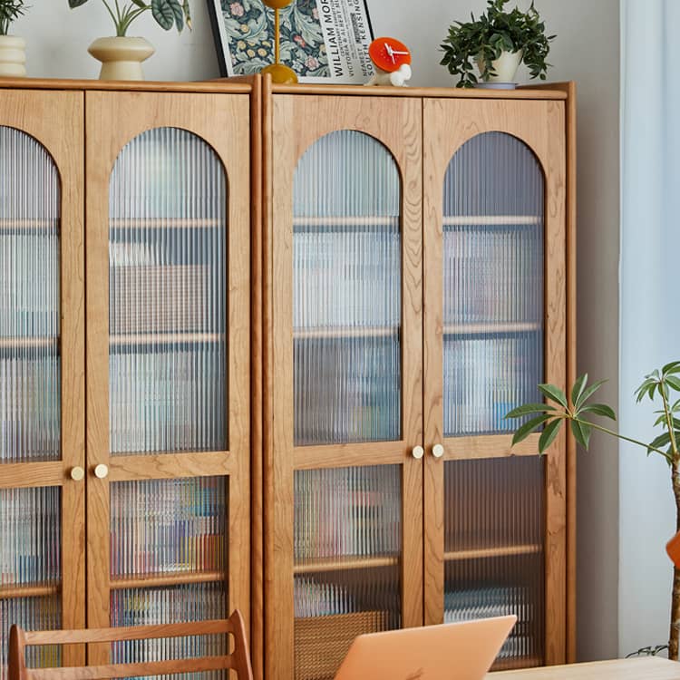 Elegant Cherry Wood & Plywood Cabinet with Copper Accents and Glass Doors hykmq-767