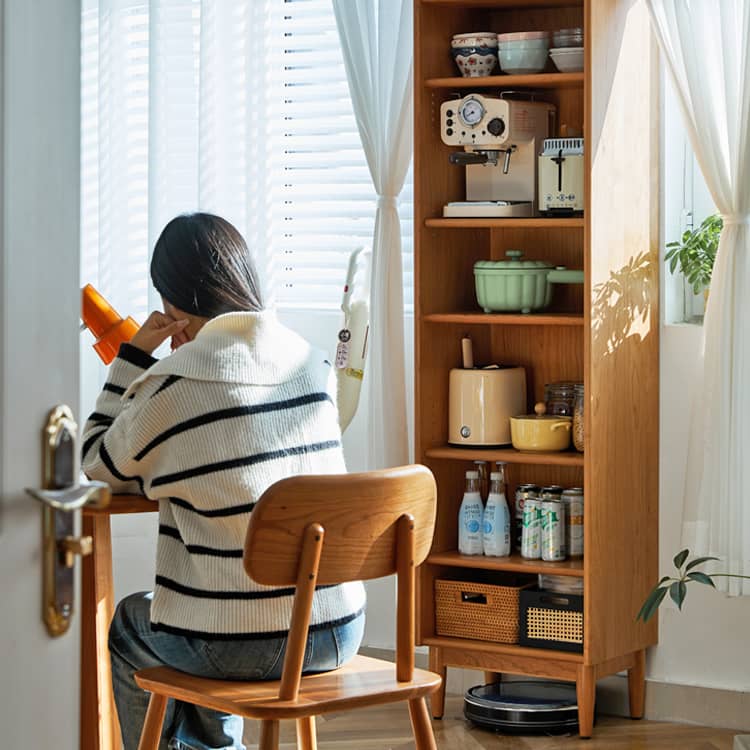 Elegant Cherry Wood & Plywood Cabinet with Copper Accents and Glass Doors hykmq-767