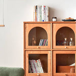 Elegant Cherry Wood Cabinet with Glass Doors and Copper Accents - Natural Finish hykmq-768