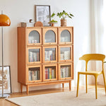 Elegant Cherry Wood Cabinet with Glass Doors and Copper Accents - Natural Finish hykmq-768