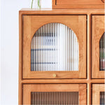 Elegant Cherry Wood Cabinet with Glass Doors and Copper Accents - Natural Finish hykmq-768