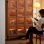 Elegant Cherry Wood Cabinet with Glass Doors and Copper Accents - Natural Finish hykmq-768