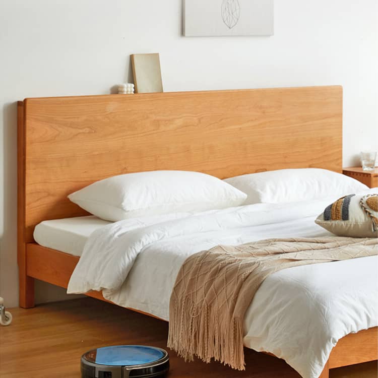 Luxury Natural Wood Bed in Rich Cherry and Beech Finish – Elegant and Durable Design hykmq-772