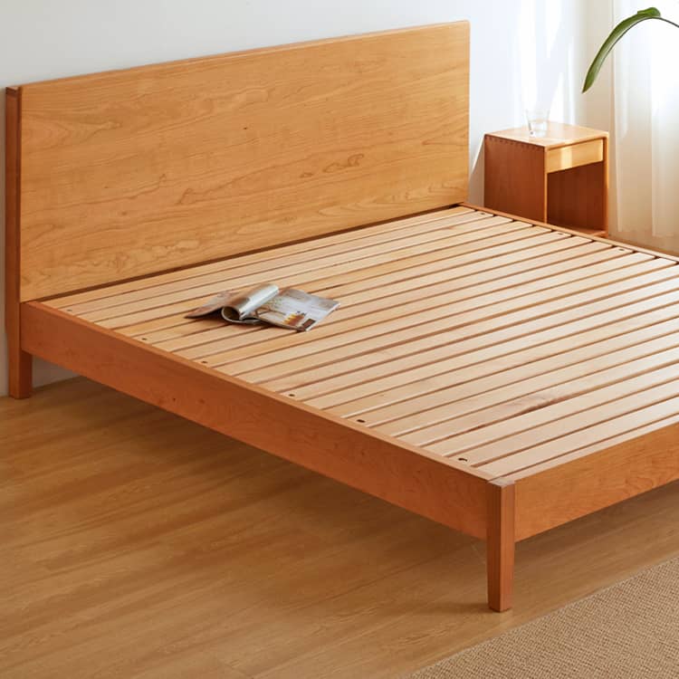 Luxury Natural Wood Bed in Rich Cherry and Beech Finish – Elegant and Durable Design hykmq-772