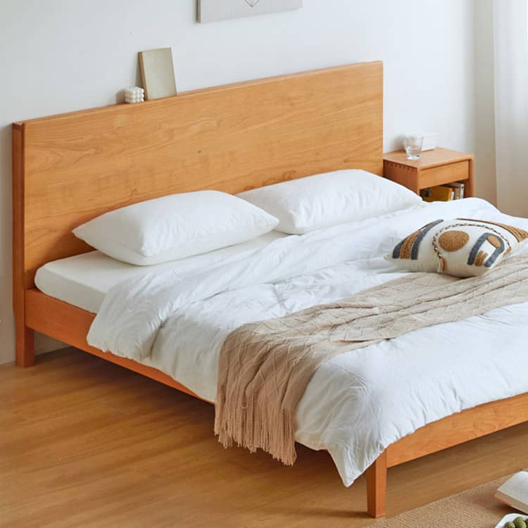 Luxury Natural Wood Bed in Rich Cherry and Beech Finish – Elegant and Durable Design hykmq-772