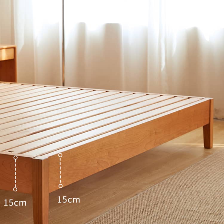 Luxury Natural Wood Bed in Rich Cherry and Beech Finish – Elegant and Durable Design hykmq-772