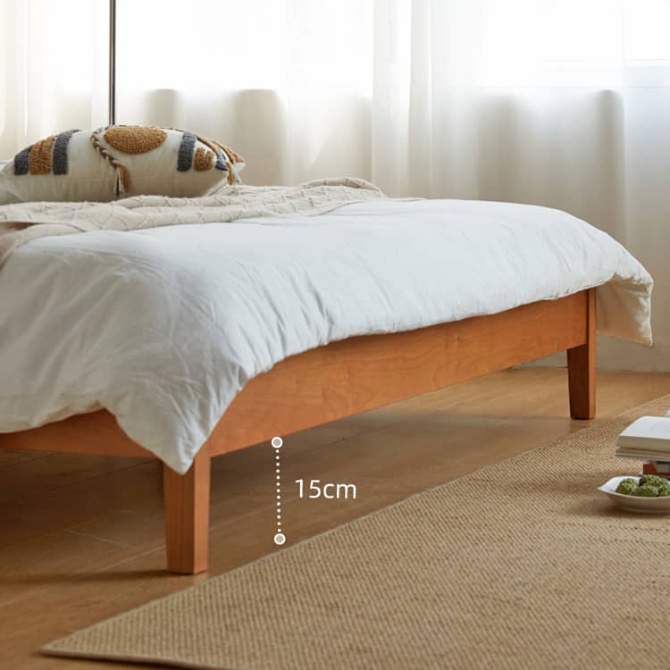 Luxury Natural Wood Bed in Rich Cherry and Beech Finish – Elegant and Durable Design hykmq-772