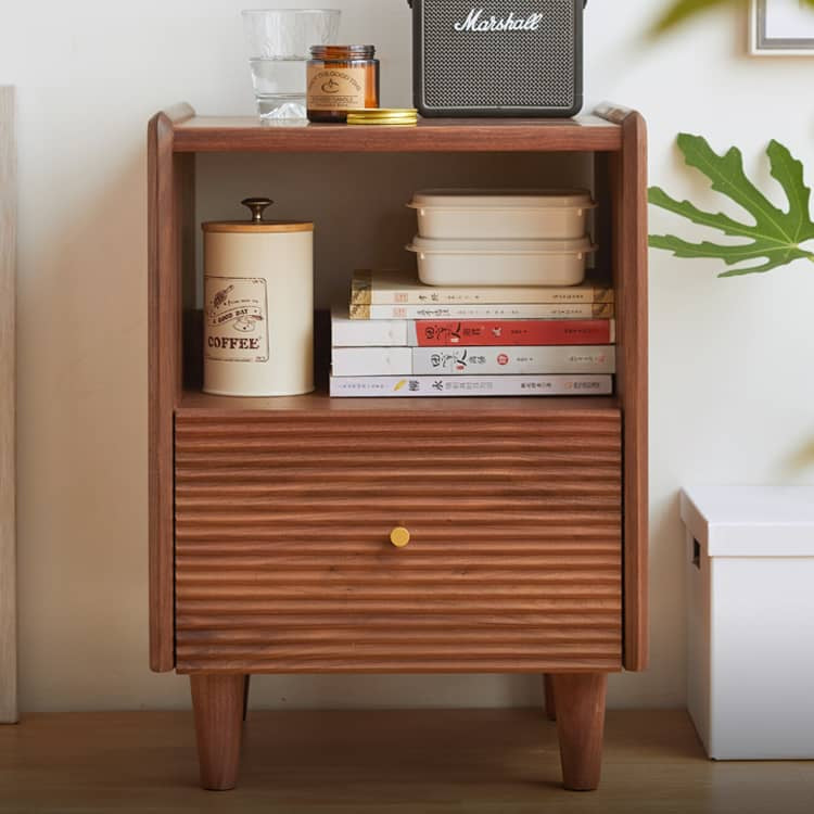 Elegant Brown Black Walnut Bedside Cupboard with Copper Accents - Stylish Storage Solution hykmq-778