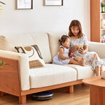 Luxurious Off White Sofa with Natural Cherry Wood Accents - Comfortable Cotton, Down, Foam & Faux Leather Upholstery hykmq-784