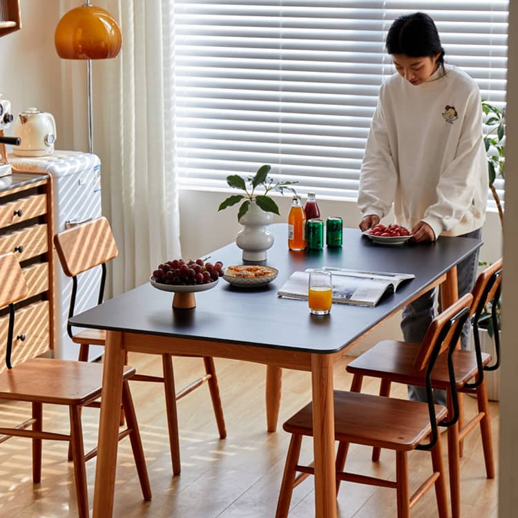 Elegant Black and Natural Wood Table with White Marble, Cherry Wood, and Red Oak Options hykmq-787