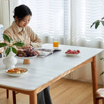 Elegant Black and Natural Wood Table with White Marble, Cherry Wood, and Red Oak Options hykmq-787