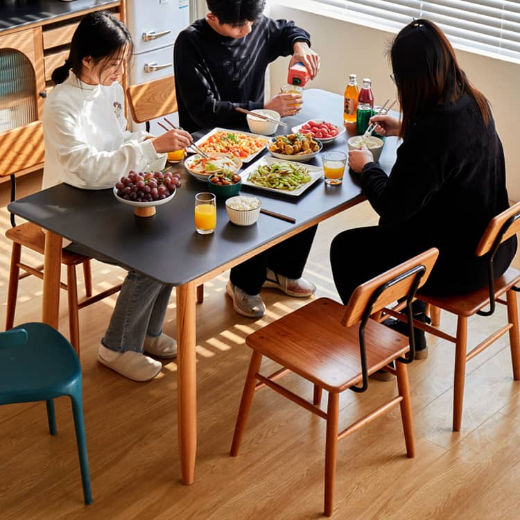 Elegant Black and Natural Wood Table with White Marble, Cherry Wood, and Red Oak Options hykmq-787