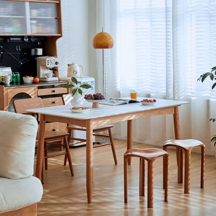 Elegant Black and Natural Wood Table with White Marble, Cherry Wood, and Red Oak Options hykmq-787