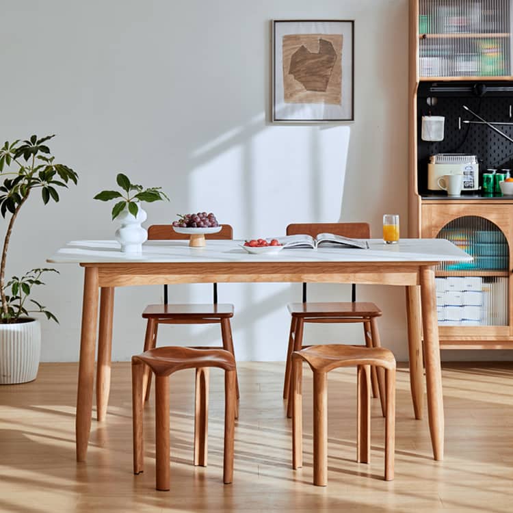 Elegant Black and Natural Wood Table with White Marble, Cherry Wood, and Red Oak Options hykmq-787