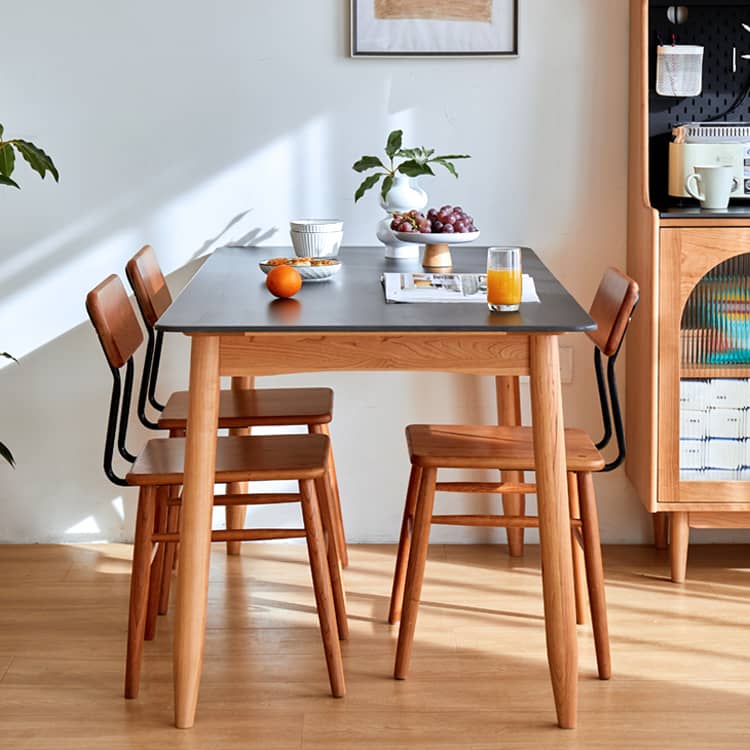 Elegant Black and Natural Wood Table with White Marble, Cherry Wood, and Red Oak Options hykmq-787