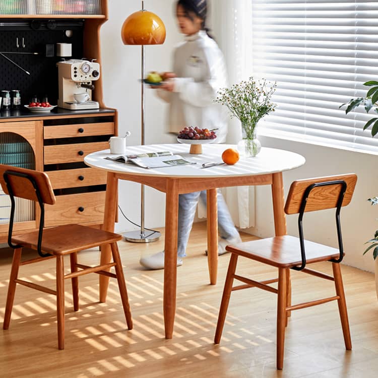 Elegant Black Natural Wood Table with White Marble, Cherry Wood, & Red Oak Options hykmq-788