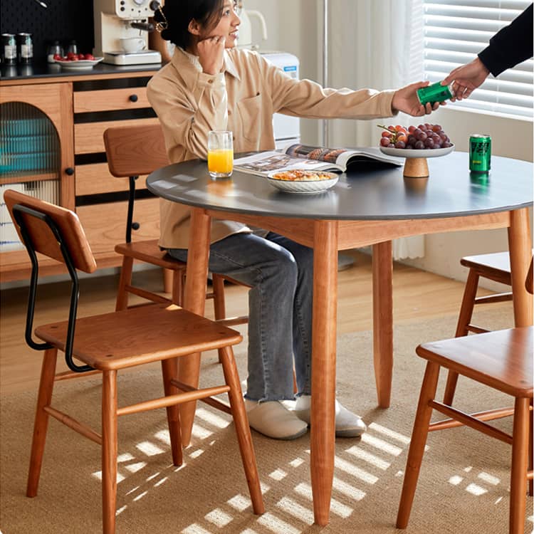 Elegant Black Natural Wood Table with White Marble, Cherry Wood, & Red Oak Options hykmq-788