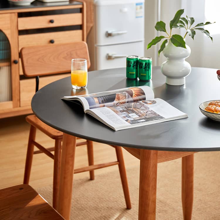 Elegant Black Natural Wood Table with White Marble, Cherry Wood, & Red Oak Options hykmq-788