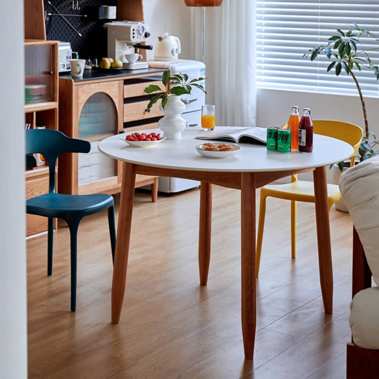 Elegant Black Natural Wood Table with White Marble, Cherry Wood, & Red Oak Options hykmq-788