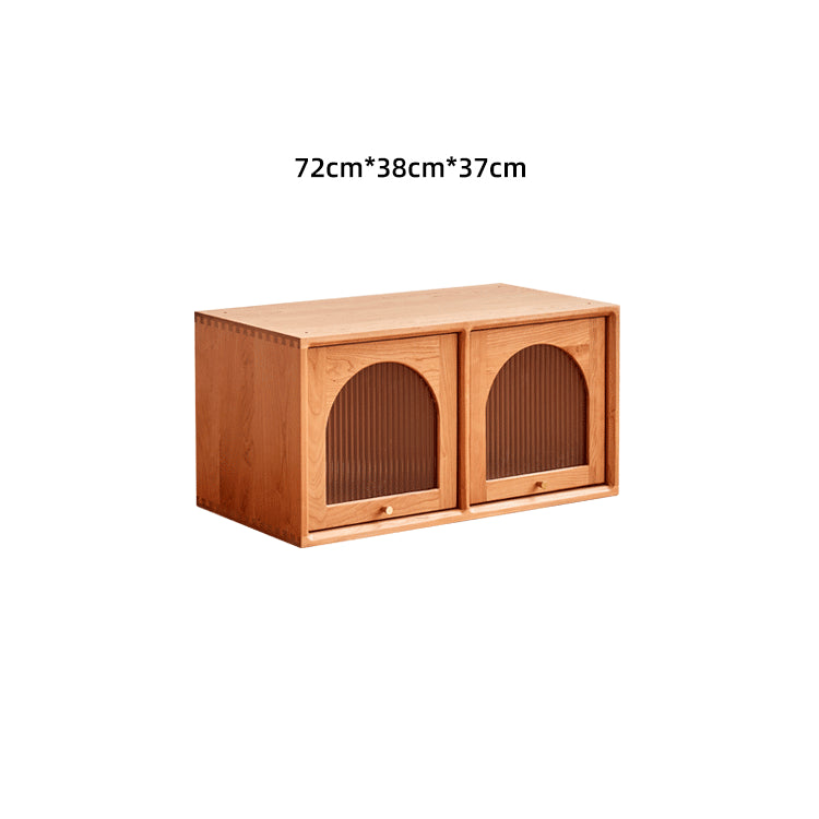 Elegant Cherry Wood and Glass Cabinet with Copper Accents - Premium Plywood Design hykmq-789