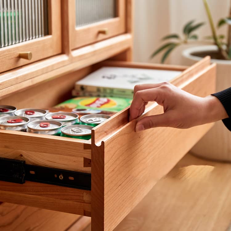 Elegant Cherry Wood and Glass Cabinet with Copper Accents - Premium Plywood Design hykmq-789