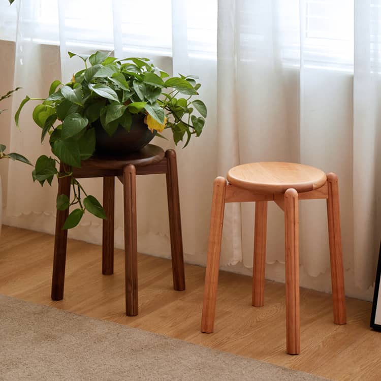 Elegant Brown Cherry & Black Walnut Natural Wood Stool – Perfect for Home & Office Decor hykmq-790