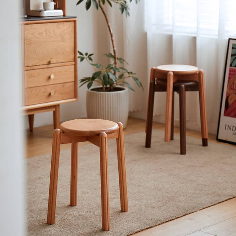 Elegant Brown Cherry & Black Walnut Natural Wood Stool – Perfect for Home & Office Decor hykmq-790