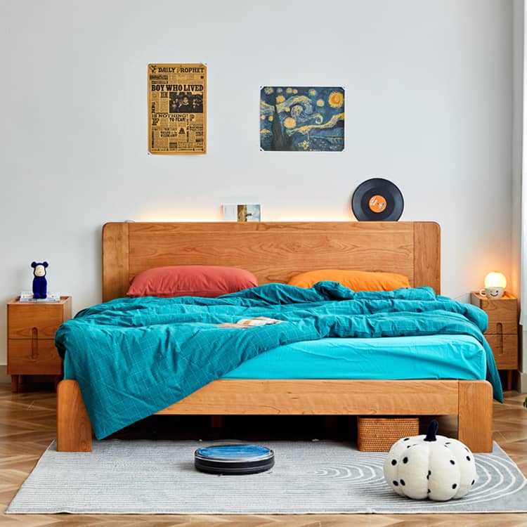 Stylish Red Oak & Cherry Wood Ply Bedside Cupboard for Elegant Bedroom Decor hykmq-792