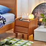 Stylish Bedside Cupboard in Red Oak and Cherry Wood with Glass Accents hykmq-794