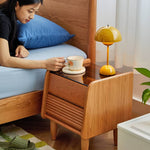 Stylish Bedside Cupboard in Red Oak and Cherry Wood with Glass Accents hykmq-794