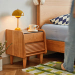 Stylish Bedside Cupboard in Red Oak and Cherry Wood with Glass Accents hykmq-794