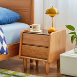 Stylish Bedside Cupboard in Red Oak and Cherry Wood with Glass Accents hykmq-794