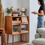 Stunning Cherry Wood Cabinet with Glass Doors and Copper Accents - Premium Plywood Construction hykmq-795