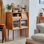 Stunning Cherry Wood Cabinet with Glass Doors and Copper Accents - Premium Plywood Construction hykmq-795