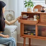 Stunning Cherry Wood Cabinet with Glass Doors and Copper Accents - Premium Plywood Construction hykmq-795