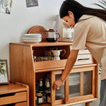 Stunning Cherry Wood Cabinet with Glass Doors and Copper Accents - Premium Plywood Construction hykmq-795