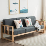 Stylish Dark Brown Sofa with Natural Oak Wood Accents in Grey, Beige, Pink, Yellow, and Light Blue Options hym-1531